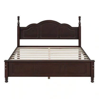 Queen Size Retro Style Wood Platform Bed Frame with Headboard and Wooden Slat Support