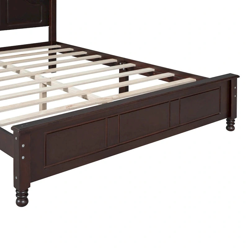 Queen Size Retro Style Wood Platform Bed Frame with Headboard and Wooden Slat Support