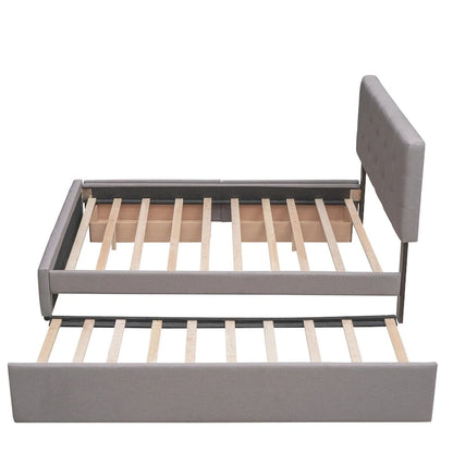 CUSchoice Queen Size Linen Fabric Platform Bed with 2 Drawers and Twin XL Trundle