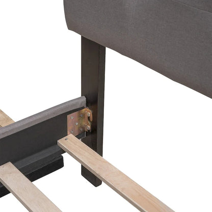 CUSchoice Queen Size Linen Fabric Platform Bed with 2 Drawers and Twin XL Trundle