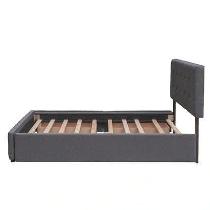 CUSchoice Queen Size Linen Fabric Platform Bed with 2 Drawers and Twin XL Trundle