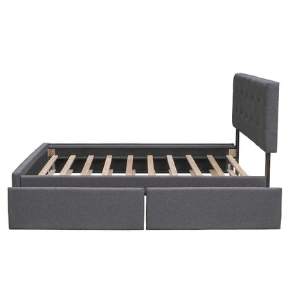 CUSchoice Queen Size Linen Fabric Platform Bed with 2 Drawers and Twin XL Trundle