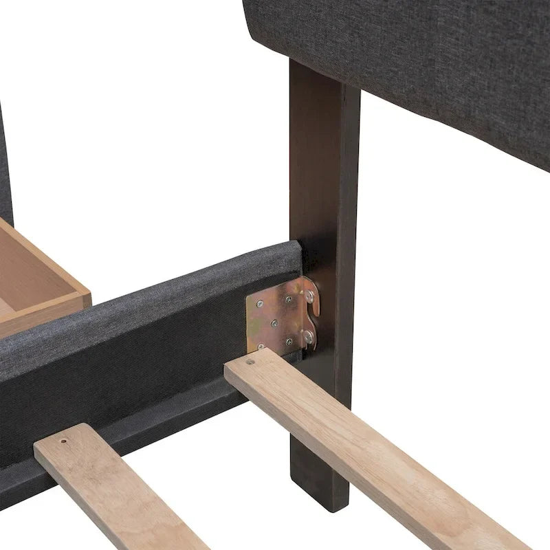 CUSchoice Queen Size Linen Fabric Platform Bed with 2 Drawers and Twin XL Trundle