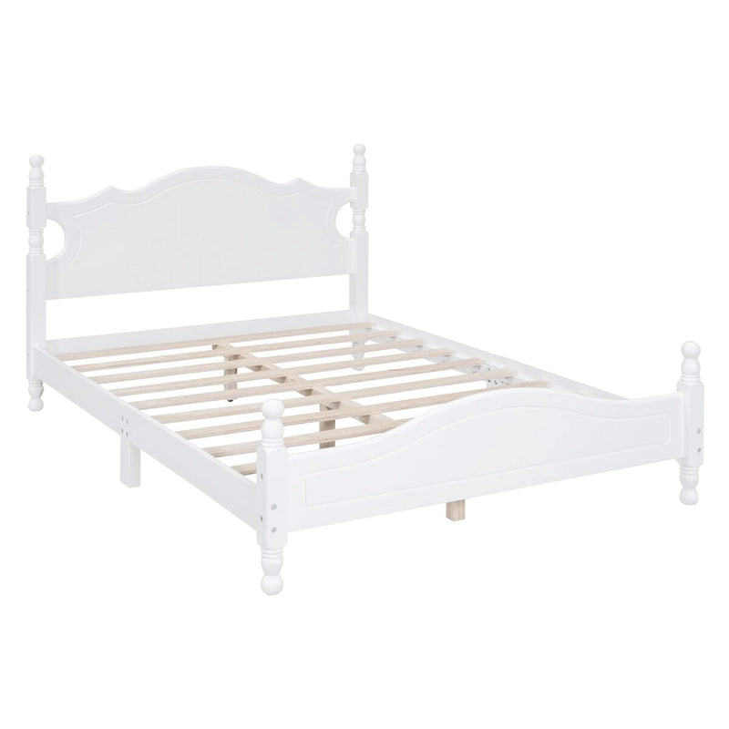 Full Size Retro Style Wood Platform Bed Frame with Headboard and Wooden Slat Support
