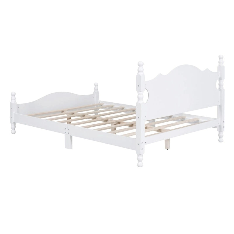 Full Size Retro Style Wood Platform Bed Frame with Headboard and Wooden Slat Support