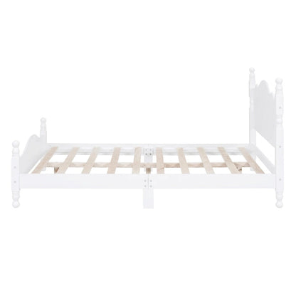 Full Size Retro Style Wood Platform Bed Frame with Headboard and Wooden Slat Support