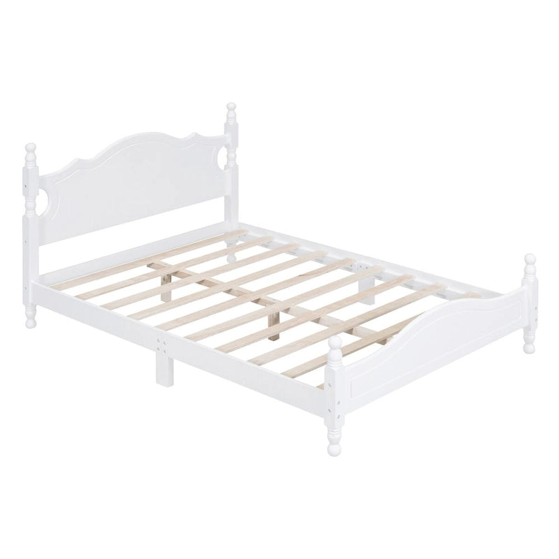 Full Size Retro Style Wood Platform Bed Frame with Headboard and Wooden Slat Support
