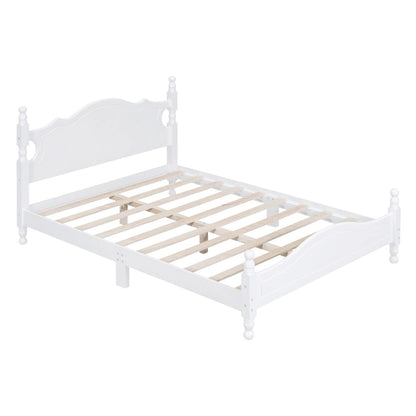 Full Size Retro Style Wood Platform Bed Frame with Headboard and Wooden Slat Support