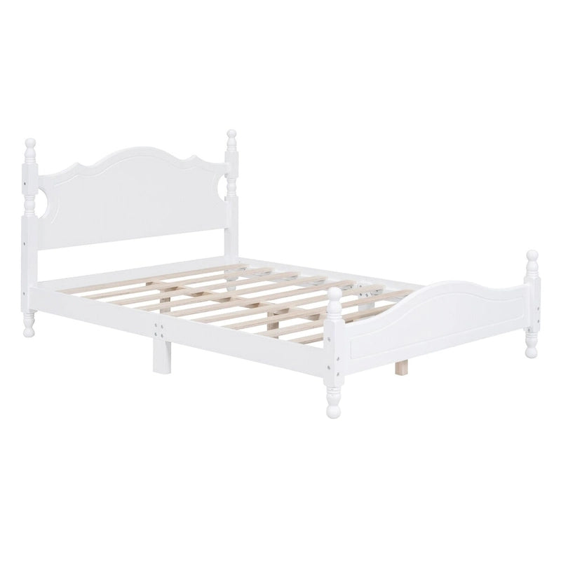 Full Size Retro Style Wood Platform Bed Frame with Headboard and Wooden Slat Support