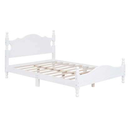 Full Size Retro Style Wood Platform Bed Frame with Headboard and Wooden Slat Support