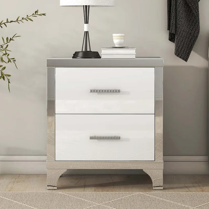 Elegant High Gloss Mirrored Nightstand with Metal Handle