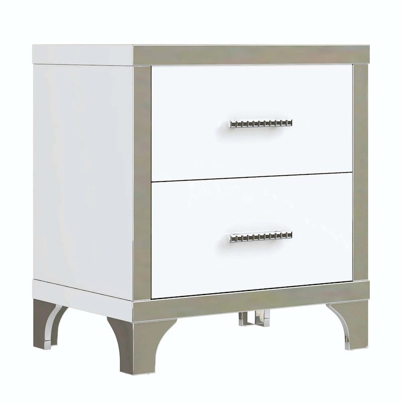 Elegant High Gloss Mirrored Nightstand with Metal Handle