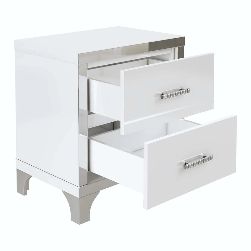 Elegant High Gloss Mirrored Nightstand with Metal Handle