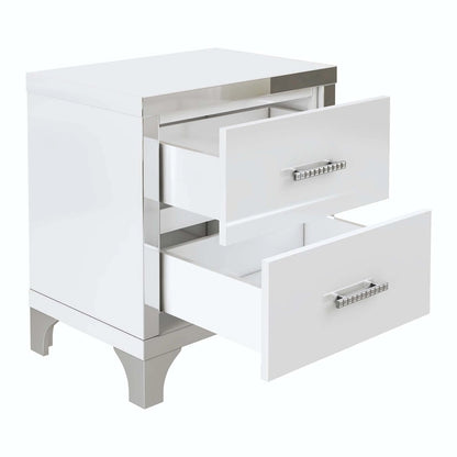 Elegant High Gloss Mirrored Nightstand with Metal Handle