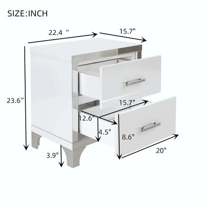 Elegant High Gloss Mirrored Nightstand with Metal Handle