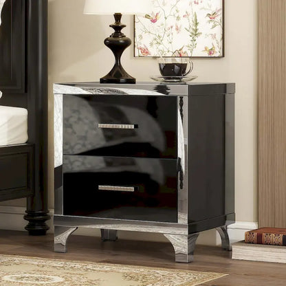 Elegant High Gloss Mirrored Nightstand with Metal Handle