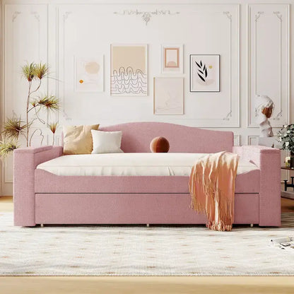 Full Size Upholstered Daybed with Storage Armrests and Trundle