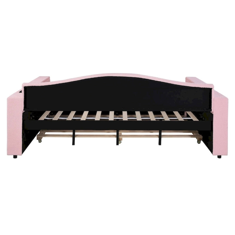 Full Size Upholstered Daybed with Storage Armrests and Trundle