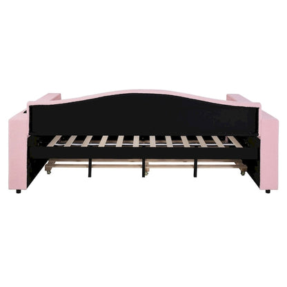 Full Size Upholstered Daybed with Storage Armrests and Trundle