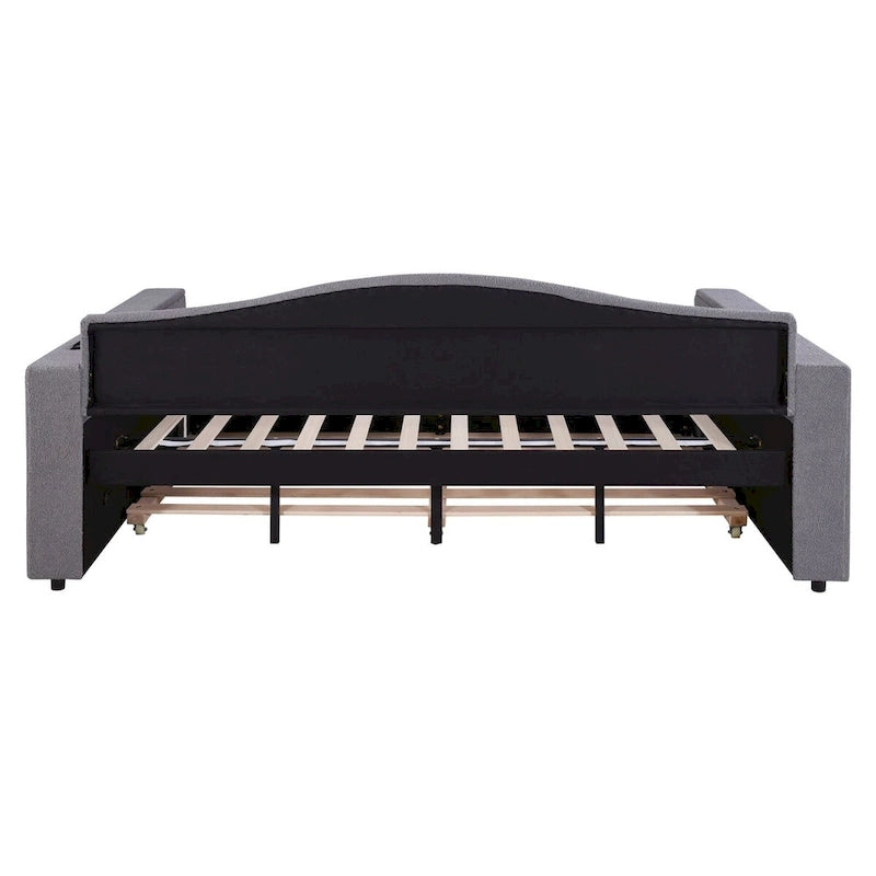 Full Size Upholstered Daybed with Storage Armrests and Trundle