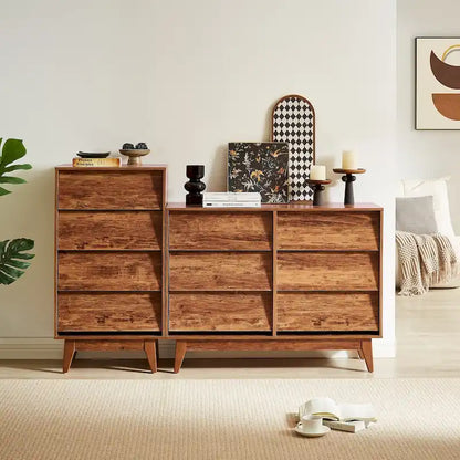 Mid-Century Modern 6-Draw Dresser with Bevel Design