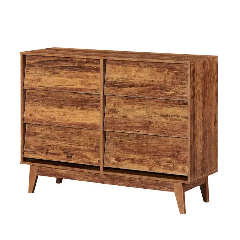 Mid-Century Modern 6-Draw Dresser with Bevel Design