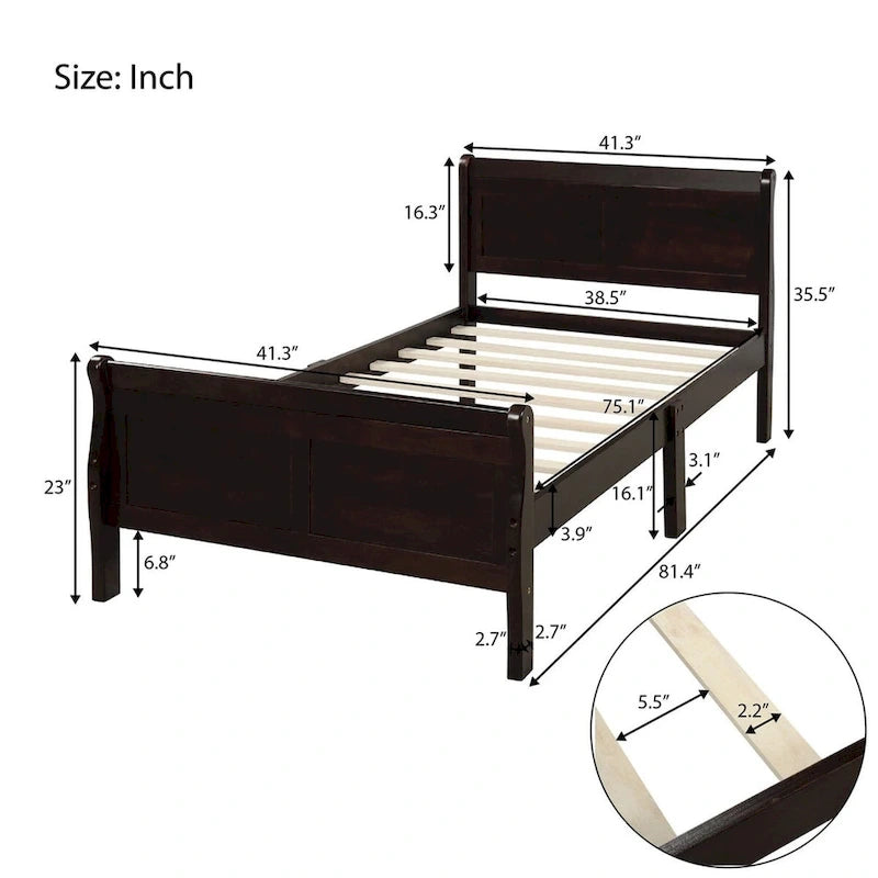 Oaks Aura Wood Platform Bed Twin Bed Frame Mattress Foundation Sleigh Bed with Headboard/Footboard/Wood Slat Support