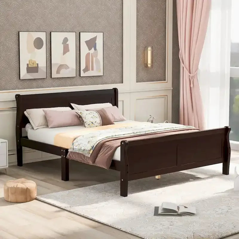 Oaks Aura Wood Platform Bed Twin Bed Frame Mattress Foundation Sleigh Bed with Headboard/Footboard/Wood Slat Support