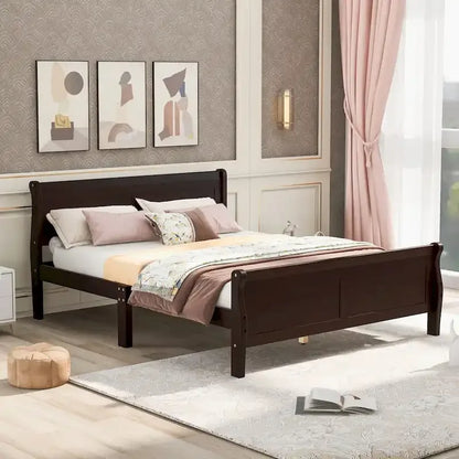 Oaks Aura Wood Platform Bed Twin Bed Frame Mattress Foundation Sleigh Bed with Headboard/Footboard/Wood Slat Support