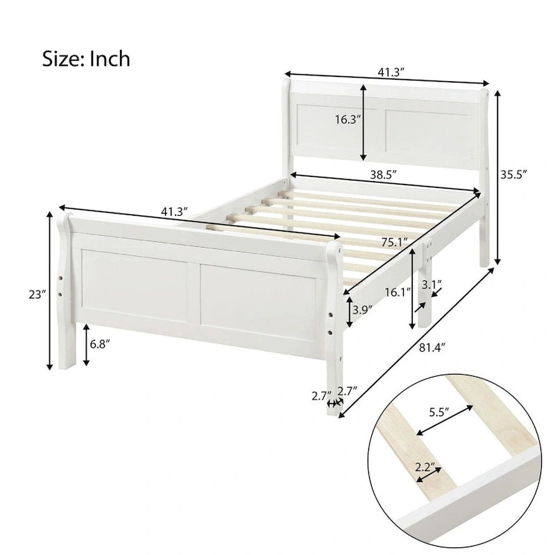 Oaks Aura Wood Platform Bed Twin Bed Frame Mattress Foundation Sleigh Bed with Headboard/Footboard/Wood Slat Support