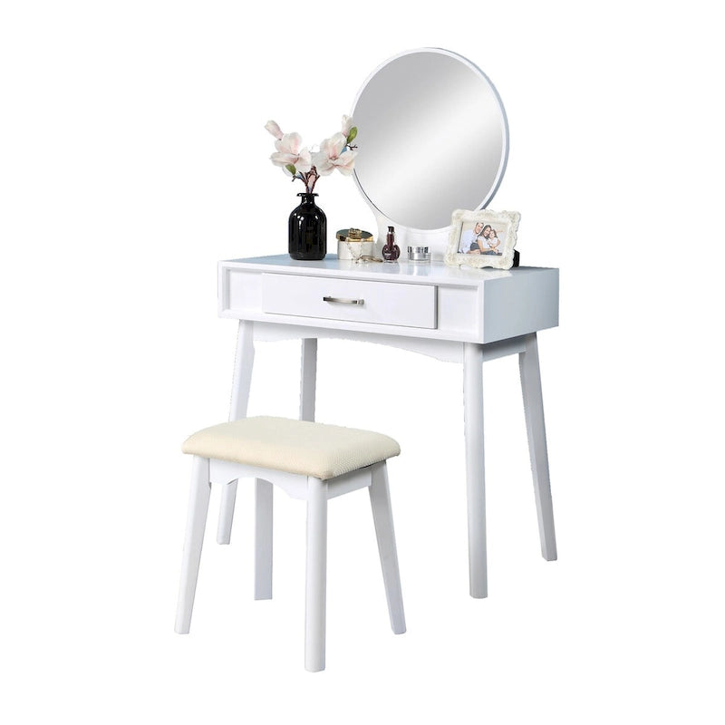 Contemporary Wood Vanity and Stool Set