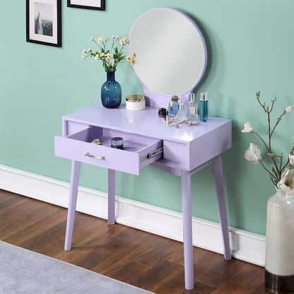 Contemporary Wood Vanity and Stool Set