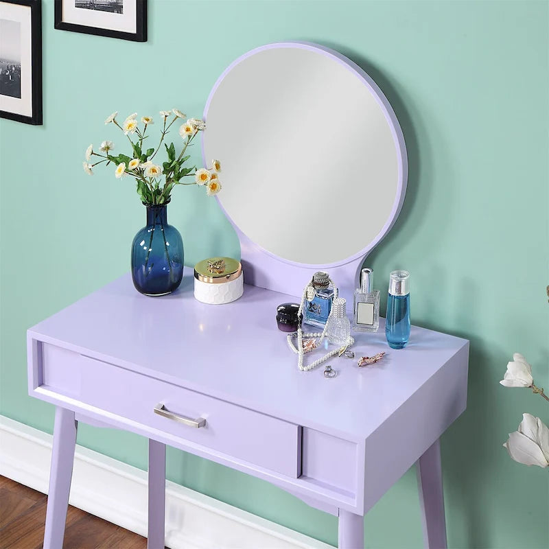Contemporary Wood Vanity and Stool Set