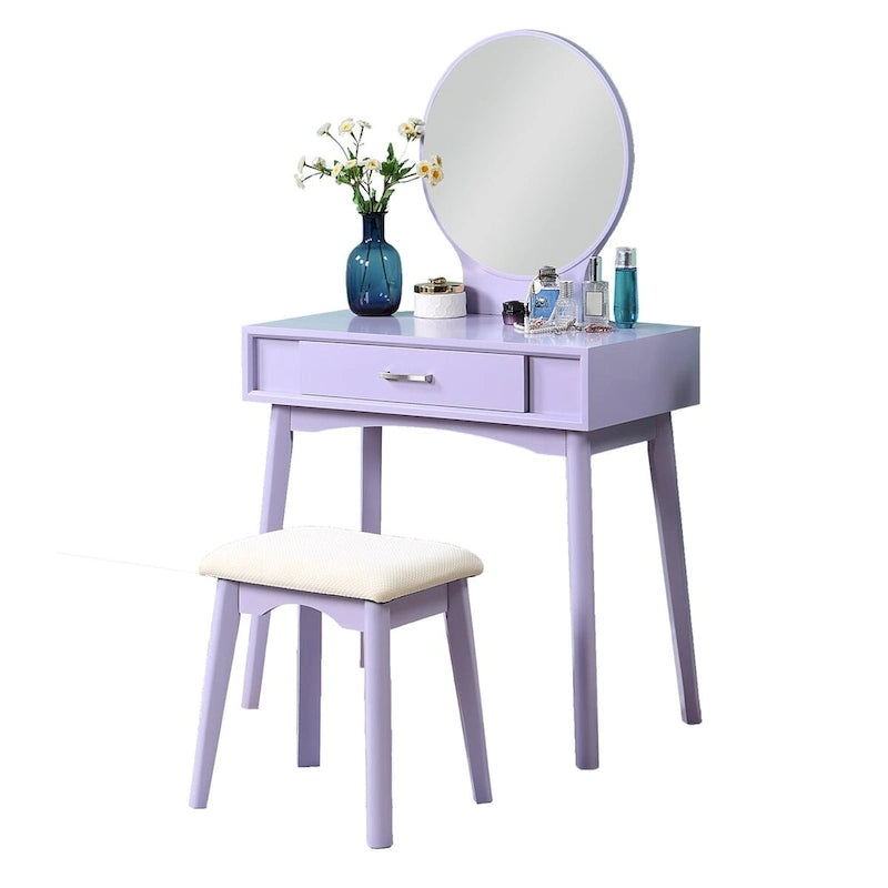 Contemporary Wood Vanity and Stool Set