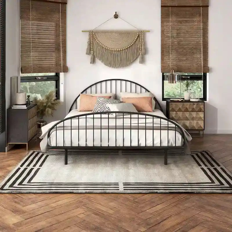 Furniture of America Duke Curved Metal Powder Coated Bed Frame, No Box Spring Needed