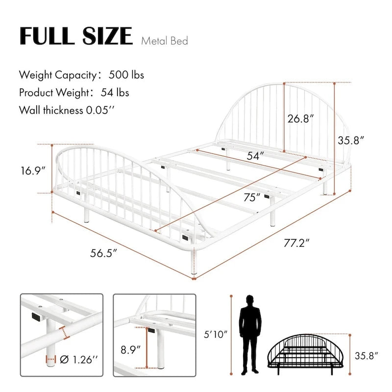 Furniture of America Duke Curved Metal Powder Coated Bed Frame, No Box Spring Needed
