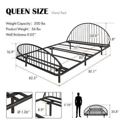 Furniture of America Duke Curved Metal Powder Coated Bed Frame, No Box Spring Needed