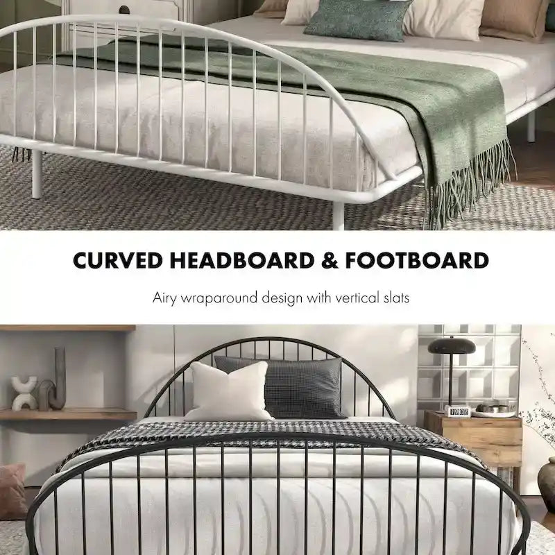 Furniture of America Duke Curved Metal Powder Coated Bed Frame, No Box Spring Needed