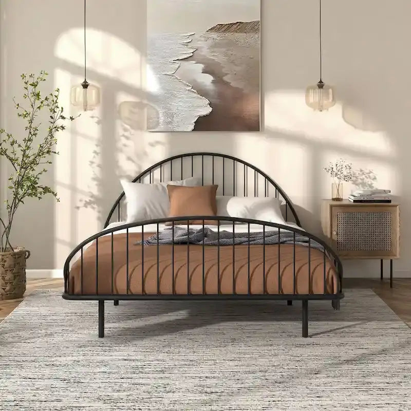 Furniture of America Duke Curved Metal Powder Coated Bed Frame, No Box Spring Needed