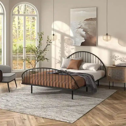 Furniture of America Duke Curved Metal Powder Coated Bed Frame, No Box Spring Needed