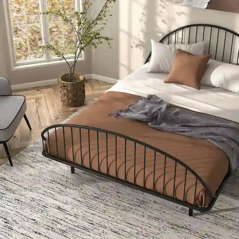 Furniture of America Duke Curved Metal Powder Coated Bed Frame, No Box Spring Needed
