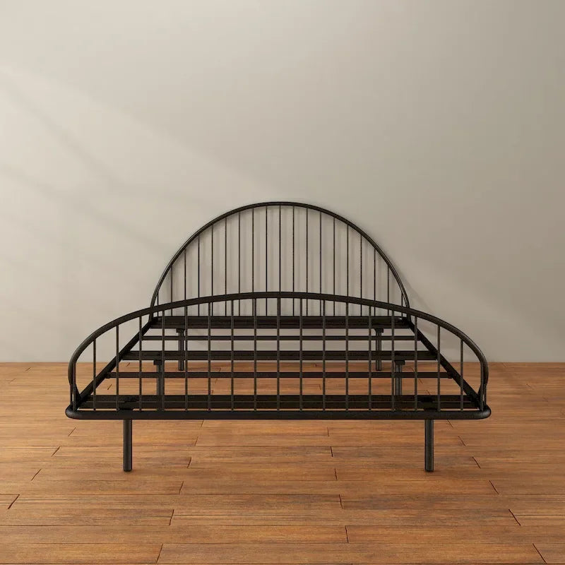 Furniture of America Duke Curved Metal Powder Coated Bed Frame, No Box Spring Needed