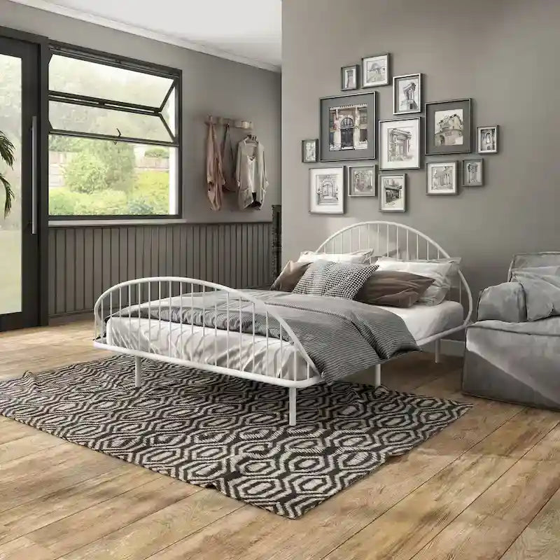 Furniture of America Duke Curved Metal Powder Coated Bed Frame, No Box Spring Needed