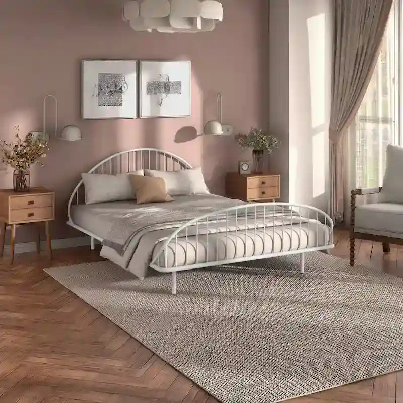 Furniture of America Duke Curved Metal Powder Coated Bed Frame, No Box Spring Needed