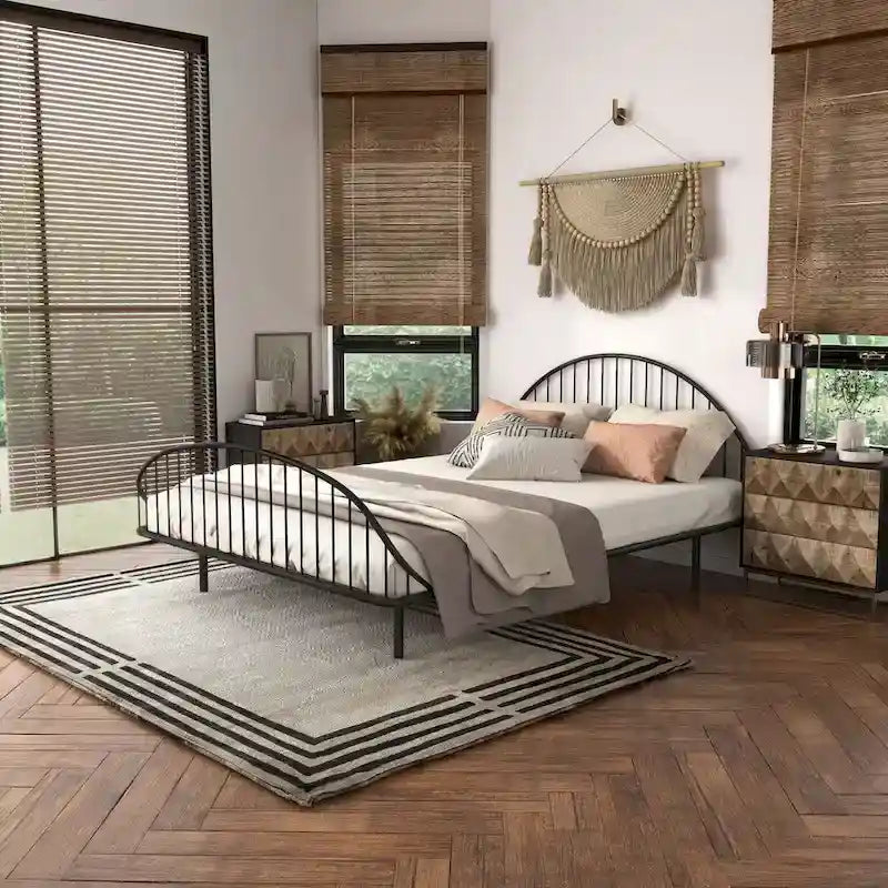 Furniture of America Duke Curved Metal Powder Coated Bed Frame, No Box Spring Needed