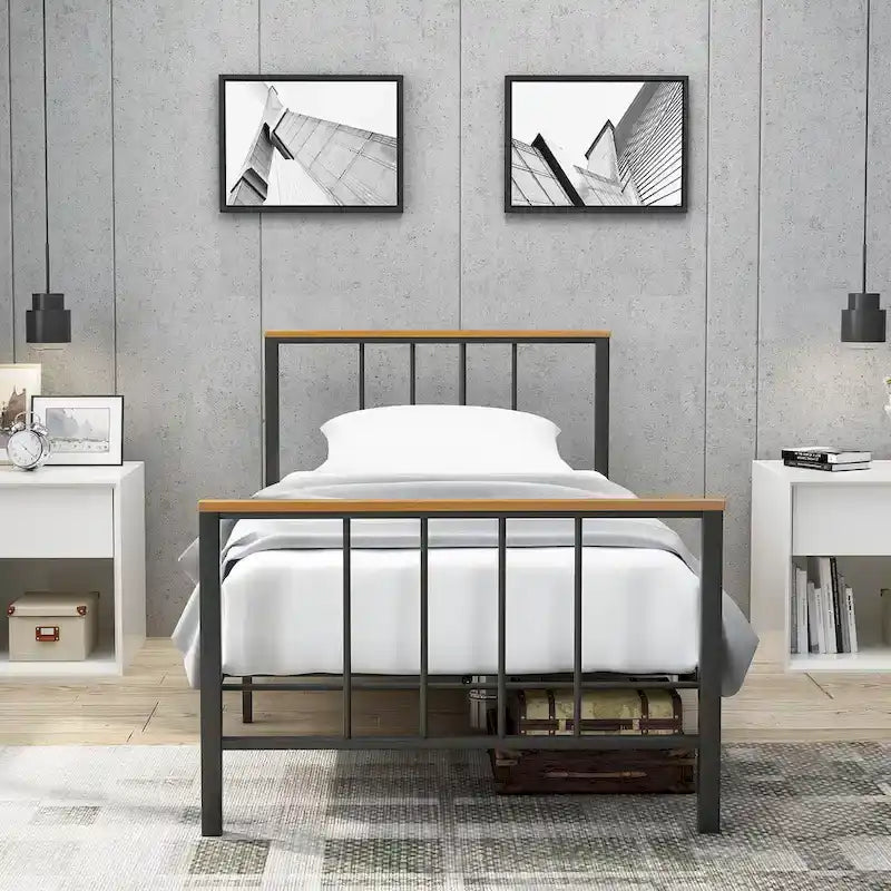 Mieres Industrial Metal Platform Bed Frame with Headboard & Footboard