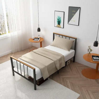 Mieres Industrial Metal Platform Bed Frame with Headboard & Footboard