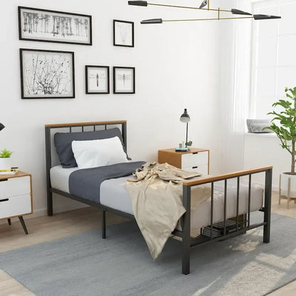 Mieres Industrial Metal Platform Bed Frame with Headboard & Footboard