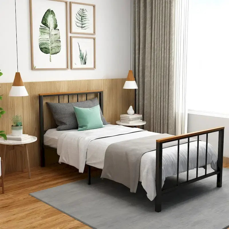 Mieres Industrial Metal Platform Bed Frame with Headboard & Footboard