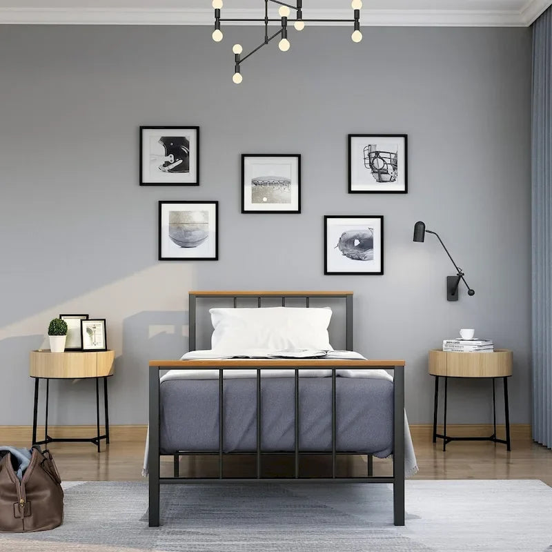 Mieres Industrial Metal Platform Bed Frame with Headboard & Footboard